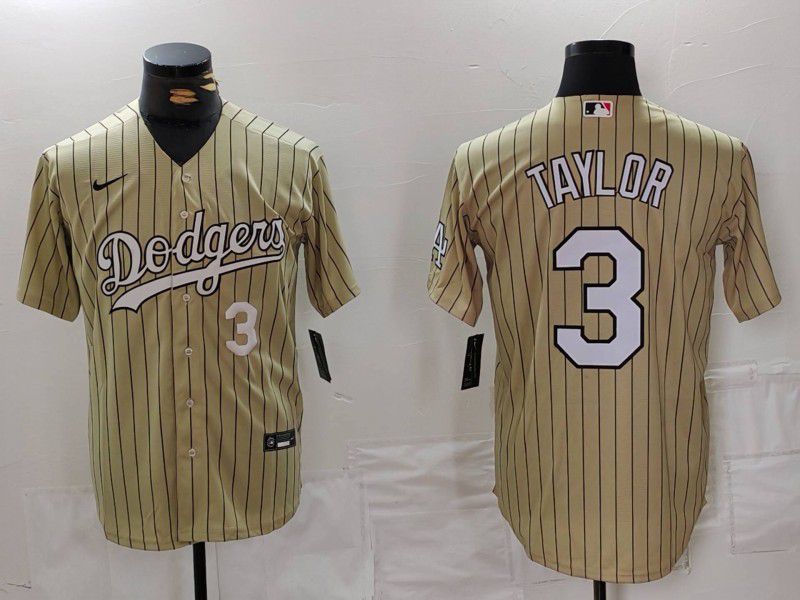Men Los Angeles Dodgers #3 Taylor yellow Stripe Game 2024 Nike MLB Jersey style 1
